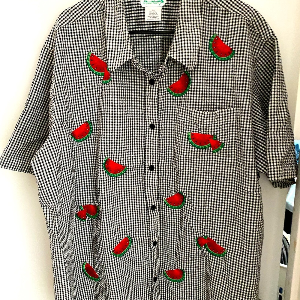 Quacker Factory black check shirt 3X